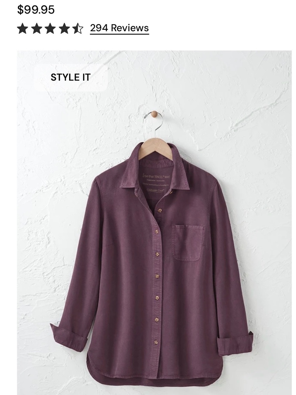 NEW! Coldwater Creek Women's Tencel Big Shirt, size Medium, in Black Raspberry.